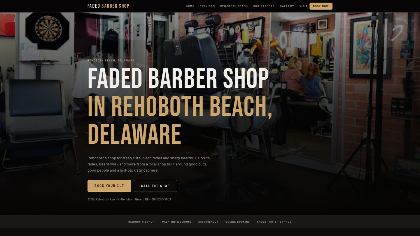 Homepage of the Faded Barber Shop website built by Second Gen Digital