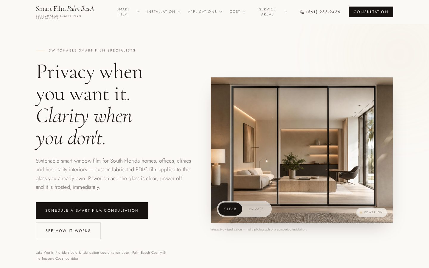 Homepage of the Smart Film Palm Beach website built by Second Gen Digital