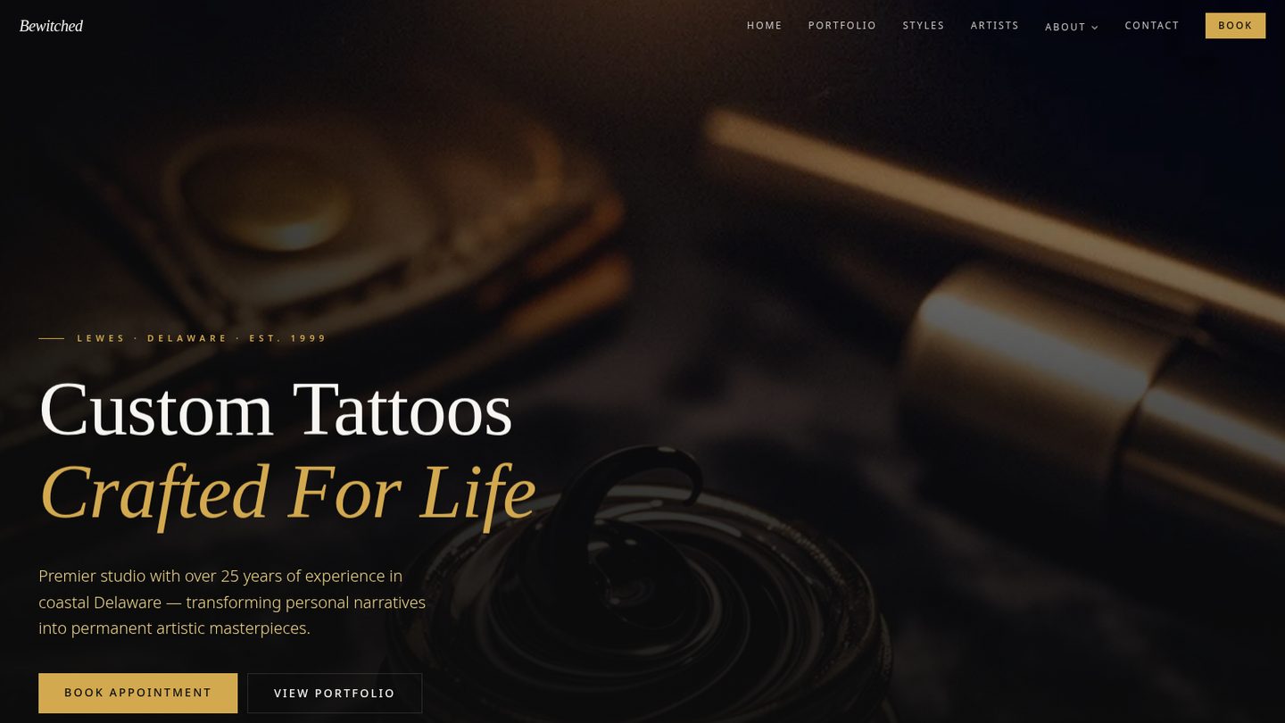 Homepage of the Tattoo Studio DE website built by Second Gen Digital
