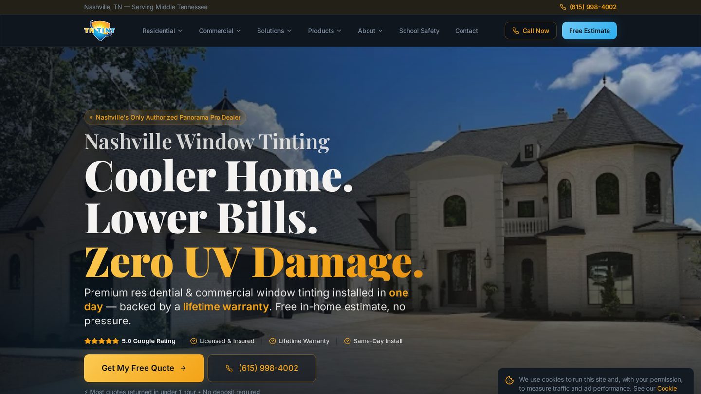 Homepage of the TN Tint website built by Second Gen Digital