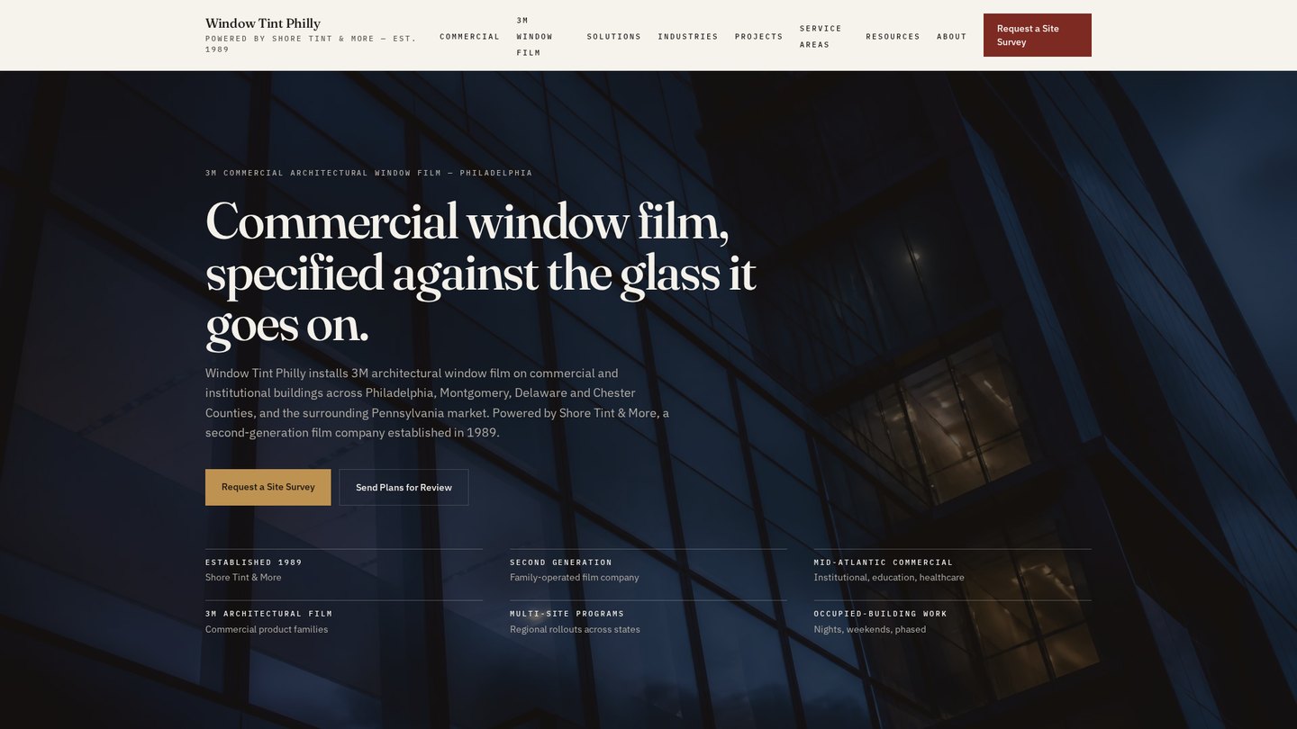 Homepage of the Window Tint Philly website built by Second Gen Digital