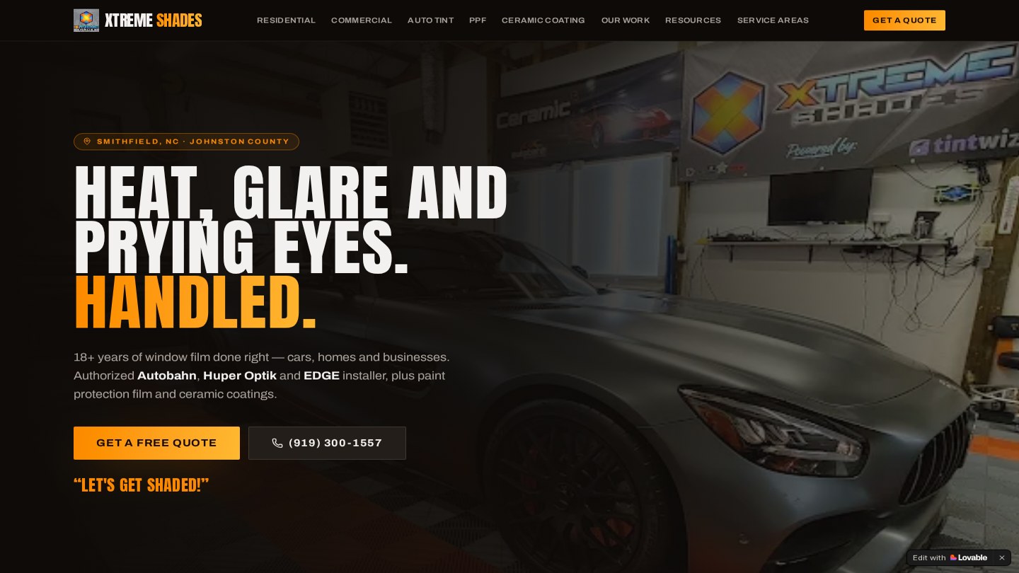 Homepage of the Xtreme Shades website built by Second Gen Digital