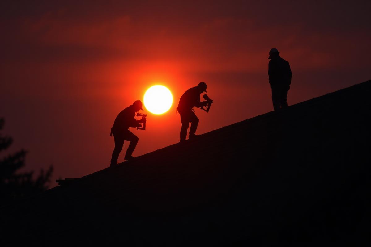 Roofing contractor at work